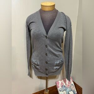 J. CREW Gray Linen Cotton With Silk Pockets Cardigan Preppy School Size S